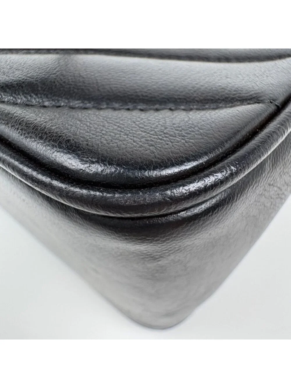 Chanel Shoulder Bag Stitch CC Logo Chain Chevron Mademoiselle Leather Black